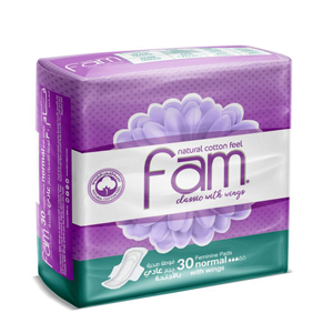 Fam, Feminine Pads, Classic with Wings, Regular Size - 30 Pieces