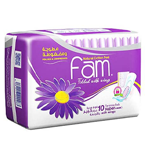 Fam sanitary napkins folded with wings, large, 10 pieces
