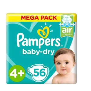MainPampers Mega Pack Baby Diapers, Size 4+, 10-15 kg, 56 Diapers