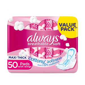 Always Sensitive Soft Cotton Sanitary Napkins 50 Pieces