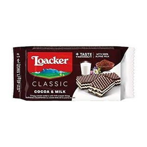 Loacker Cocoa and Milk Wafers, 45 gm